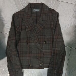 Belati Brown Plaid Double-Breasted Blazer